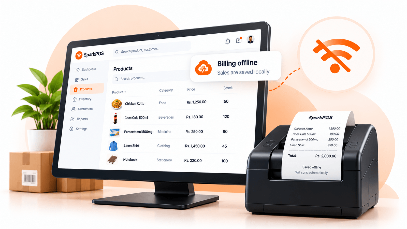 SparkPOS billing offline with sales saved locally