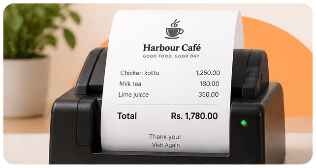 Branded receipt coming out of a thermal printer